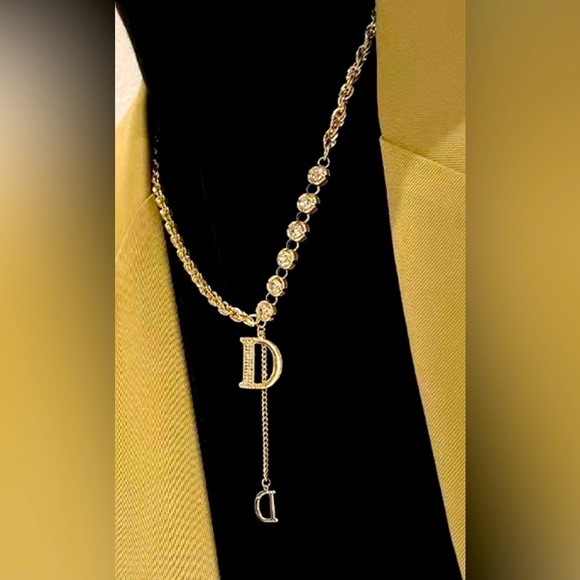 Jewelry - NEW! Shiny Gold Tone Drop Letter D Necklace with Cubic Zirconia Detail!